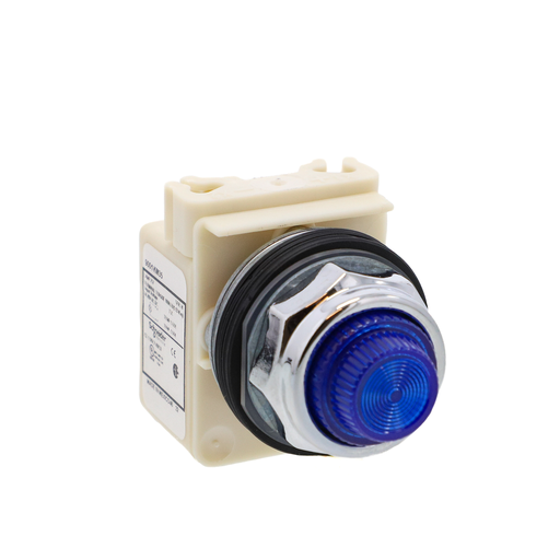 Product image for Square D 9001KP35L31 30 mm 24/28 VAC/VDC Blue Lens Metal Bezel Standard Round Pilot Light