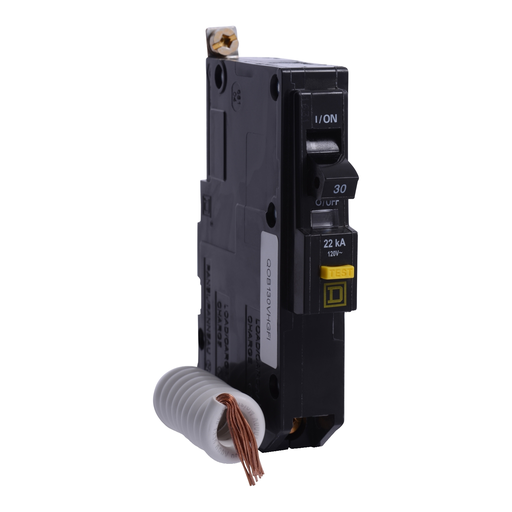 Mayer-DDS-Mini circuit breaker, QO, 30A, 1 pole, 120VAC, 22kA, bolt on, 6mA grd fault A, pigtail-1