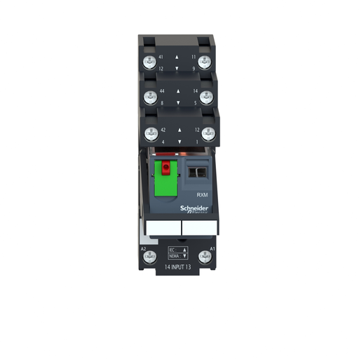 Mayer-DDS-miniature, Harmony Electromechanical Relays, 12A, 2CO, with LED, with lockable test button, separate terminals socket, 230V AC-2