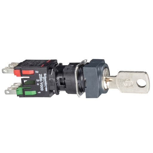 Mayer-DDS-Selector switch, Harmony XB6, black square, 16mm, 2 positions, stay put, 1NO + 1NC, key 200-1