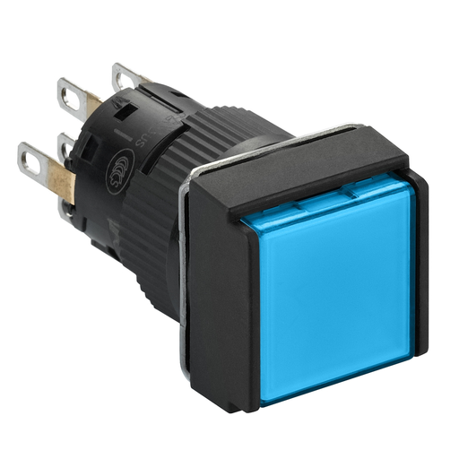Mayer-DDS-Illuminated monolithic push button, Harmony XB6E, square blue flush, 16mm, spring return, 24V DC, 2CO-1