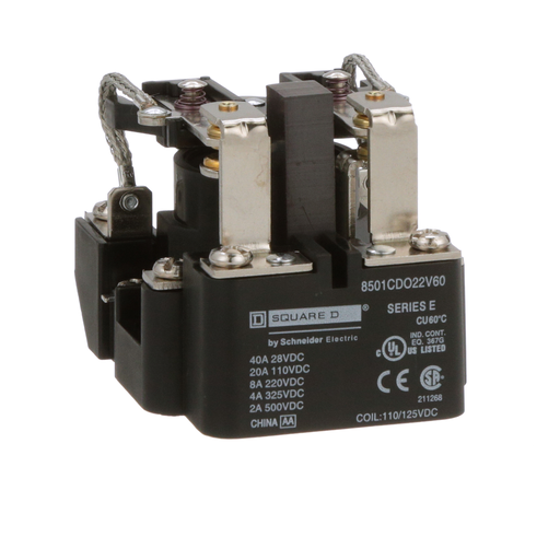 Product image for Square D 8501CDO22V60 110 VDC 30 Amp 2-Pole DPDT 2NO 2NC Panel Mount DC Operated Power Relay