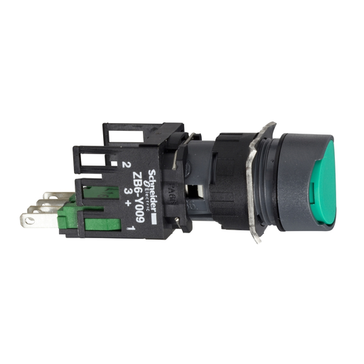 Mayer-DDS-Complete push button, Harmony XB6, green flush pushbutton, 16mm, spring return, 1NO + 1NC, unmarked-1