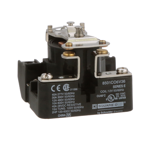 Product image for Square D 8501CO6V36 12 VAC 30 Amp 1-Pole SPST 1NO Panel Mount AC Operated Power Relay