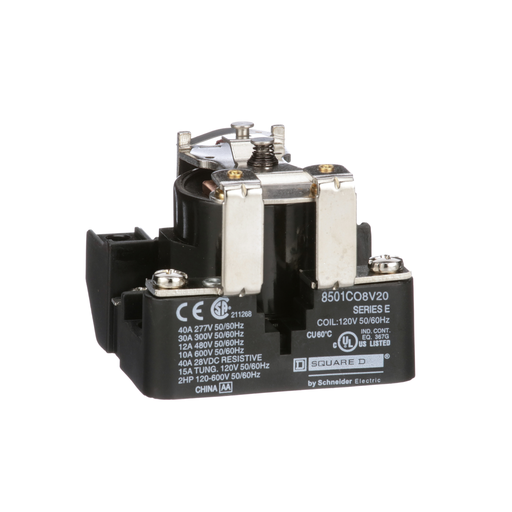 Product image for Square D 8501CO8V20 120 VAC 30 Amp 1-Pole SPST 1NC Panel Mount AC Operated Power Relay