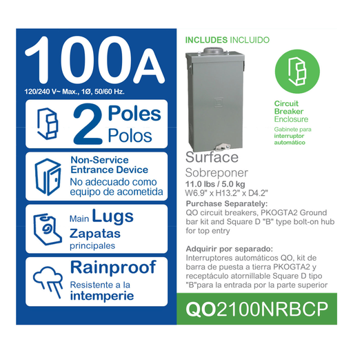 Mayer-DDS-Enclosed circuit breaker, QO, 1 phase, 2 spaces, 100A, NEMA3R, UL, consumer pack-2