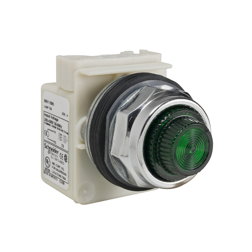 Product image for Square D 9001KP5G31 30 mm 380/480 Volt Green Lens Metal Bezel Standard Round Pilot Light