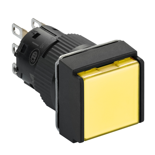 Mayer-DDS-Illuminated monolithic push button, Harmony XB6E, square yellow flush, 16mm, spring return 12VDC, 1CO-1
