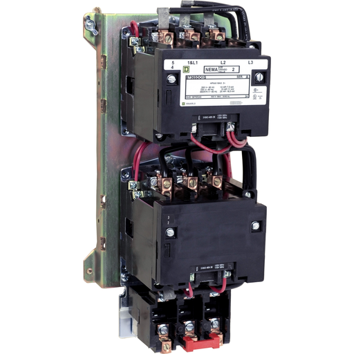 Mayer-DDS-NEMA starter, Type S, reversing, vertical, Size 2, 45A, 25HP at 575VAC, 5kA SSCR, 3 phase, 3 pole, melting alloy overload, 120VAC coil, open [TAA]-1