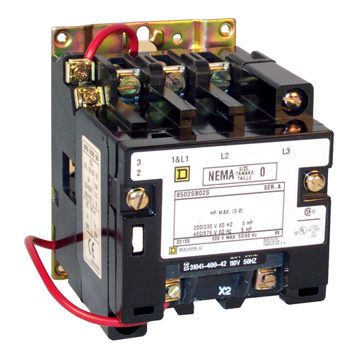 Mayer-DDS-NEMA Contactor, Type S, nonreversing, Size 0, 18A, 5 HP at 575 VAC, 3 phase, up to 100 kA, 3 pole, 240 VAC coil, open-1
