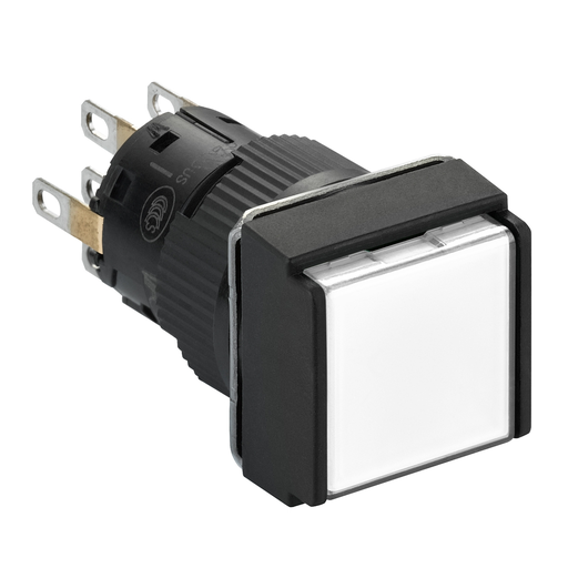 Mayer-DDS-Illuminated monolithic push button, Harmony XB6E, square white flush, 16mm, latching, 24V DC, 2CO-1