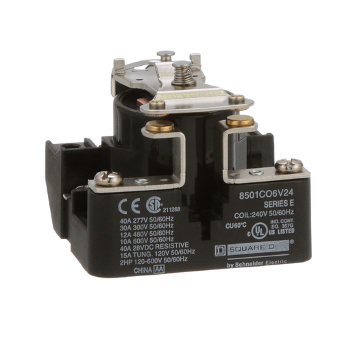 Product image for Square D 8501CO6V24 240 VAC 30 Amp 1-Pole SPST 1NO Panel Mount AC Operated Power Relay