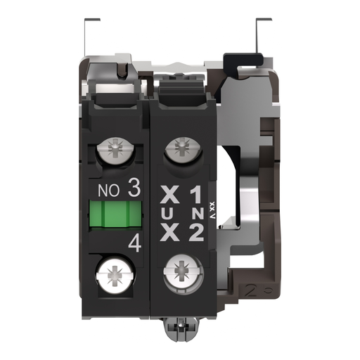 Mayer-DDS-Complete body contact assembly and light block, Harmony XB4, metal, universal LED, body fixing collar, 1NO, 110...120V AC-2