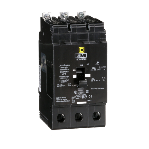 Product image for Square D EDB34025 480Y/277 Volt 25 Amp Miniature Circuit Breaker