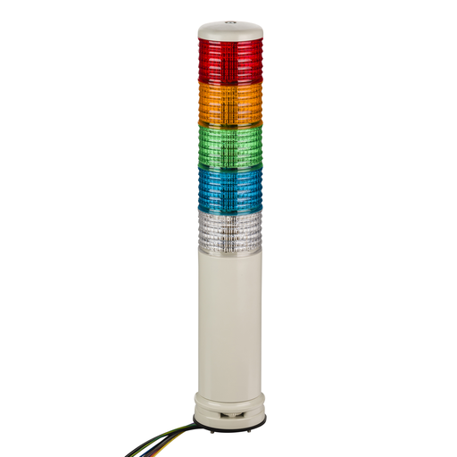 Mayer-DDS-Harmony XVC, Monolithic precabled tower light, plastic, red orange green blue clear, Ø60, tube mount, steady or flashing, buzzer, IP54, 100…240 V AC-1