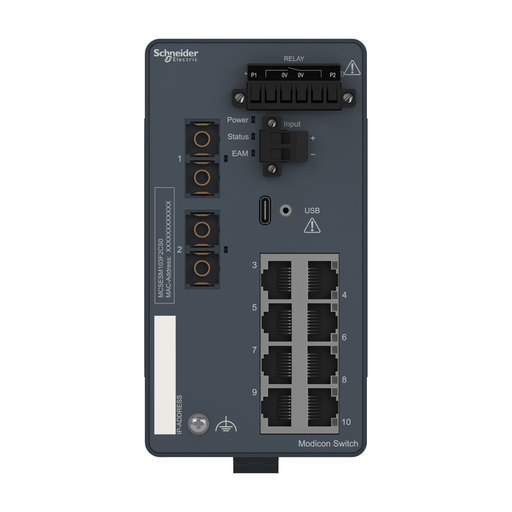 Mayer-DDS-network switch, Modicon Networking, managed, 8 ports for copper with 2 ports for fiber optic, singlemode-2