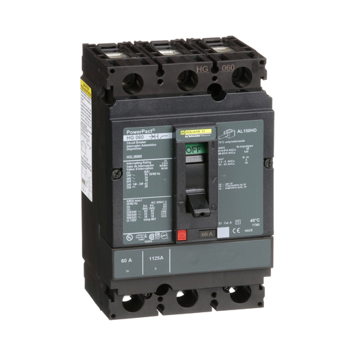 Product image for Square D HGL36060 3-Pole 60 Amp 600 Volt Thermal Magnetic Molded Case Circuit Breaker