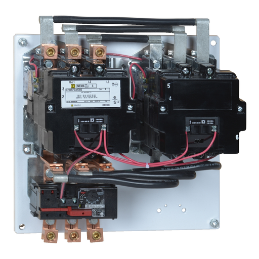 Mayer-DDS-NEMA starter, Type S, reversing, horizontal, Size 4, 135A, 100HP at 575VAC, up to 100kA SCCR, 3 phase, 3 pole, Motor Logic SSOLR, 120VAC coil, open [TAA]-1