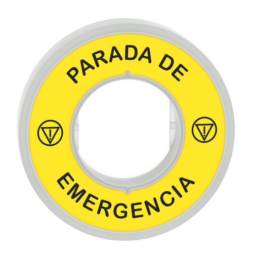 Mayer-DDS-Illuminated marked legend ring, Harmony XB5, 60mm, plastic, yellow, red fixed integral LED, marked PARADA DE EMERGENCIA, 110...120V AC-2