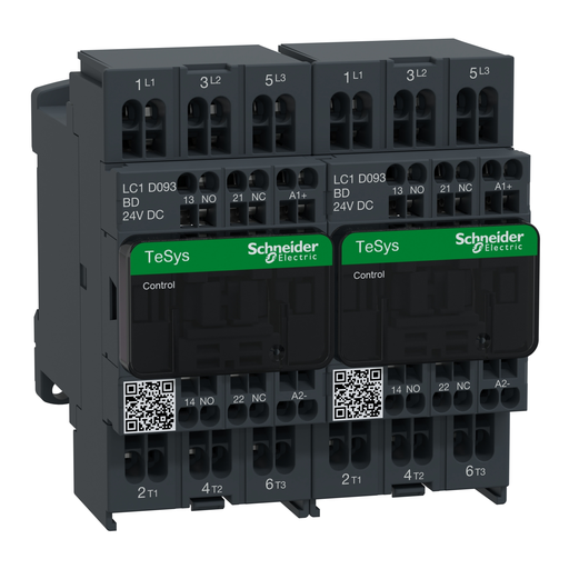 Product image for Square D LC2D093BD TeSys Deca Reversing Contactor - 3P(3 NO) - AC-3 - Less or Equal 440 V 9 A - 24 V DC Coil