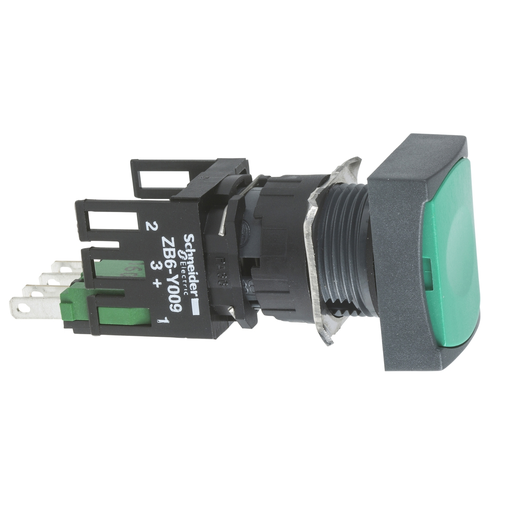 Mayer-DDS-Complete push button, Harmony XB6, green rectangular flush pushbutton, 16mm, spring return, 1NO + 1NC, unmarked-1