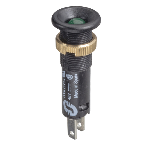 Mayer-DDS-LED pilot light with black bezel, Harmony XVL, green, 8mm, IP40, protruding LED, faston connectors, 48V-1