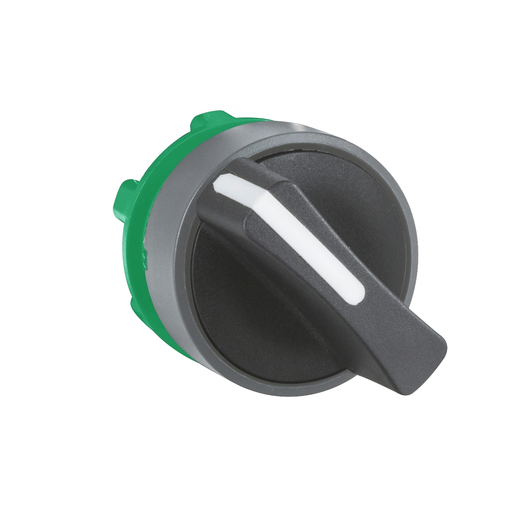 Mayer-DDS-Selector switch knurled knob head, Harmony XB5, plastic, black, 22mm, 2 positions, stay put, grey bezel-1