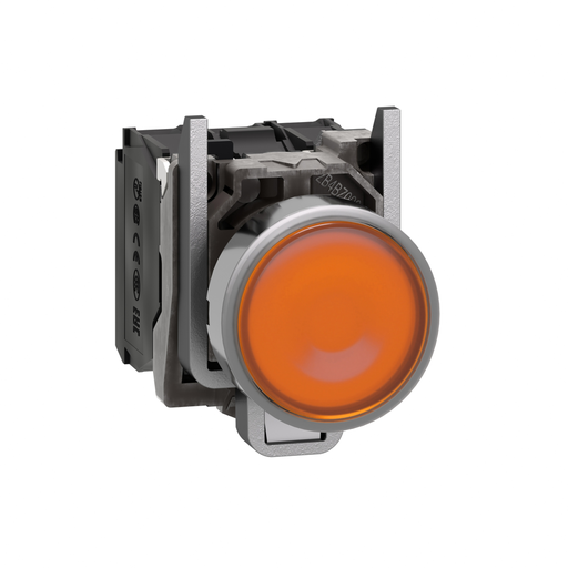 XB4BW35B5 - Illuminated push button, Harmony XB4, metal, orange flush, 22mm, universal LED, plain lens, 1NO + 1NC, 24V AC DC