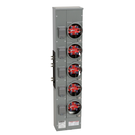 Picture of EZMR115125 - Branch unit, EZ Meter-Pak, 125A, 5 x 5 jaw sockets, 120/240VAC, no bypass, ringless, 800A Al busbar