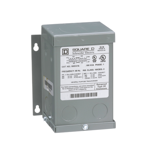 Product image for Square D 100SV1A 0.1 kVa 240 x 480 VAC Primary 120/240 VAC Secondary Dry Type General Purpose Transformer