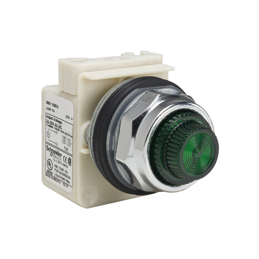 Product image for Square D 9001KP35G31 30 mm 24/28 VAC/VDC Green Lens Metal Bezel Standard Round Pilot Light