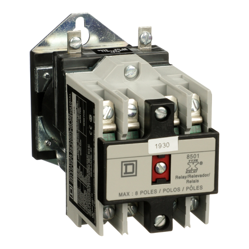 Product image for Square D 8501XDO40V62Y414 115/125 VDC 10/5 Amp 4-Pole 4NO Panel Mount DC Operated Control Relay