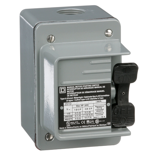 Product image for Square D 2510KW2H 600 VAC 230 VDC 30 Amp 10 Hp 3-Pole NEMA 4 3-Phase Manual Switch