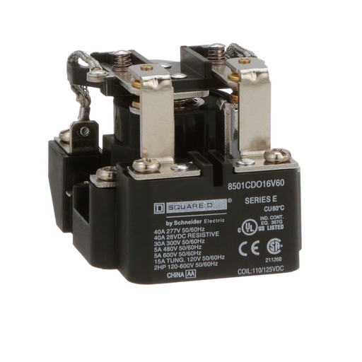 Product image for Square D 8501CDO16V60 110 VDC 30 Amp 2-Pole DPDT 2NO 2NC Panel Mount DC Operated Power Relay