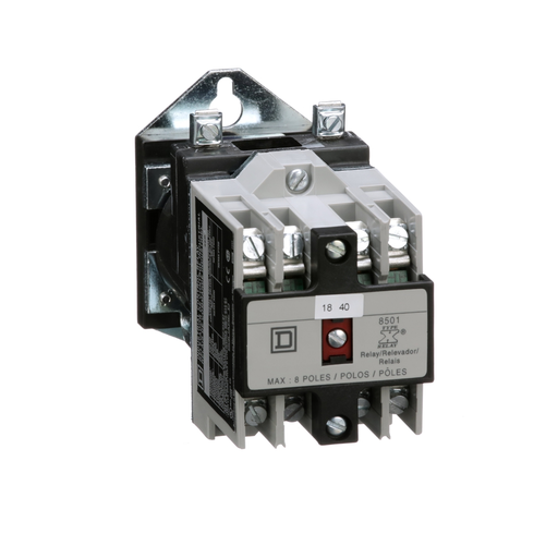 Product image for Square D 8501XDO20V66 230/250 VDC 10/5 Amp 2-Pole 2NO Panel Mount DC Operated Control Relay