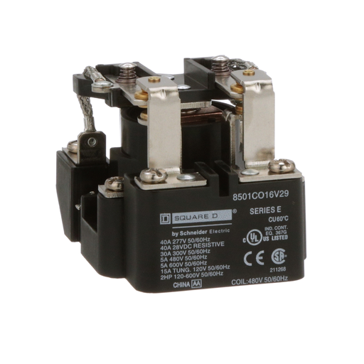 Product image for Square D 8501CO16V29 480 VAC 30 Amp 2-Pole DPDT 2NO 2NC Panel Mount AC Operated Power Relay