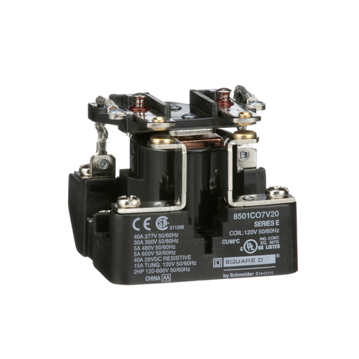 Product image for Square D 8501CDPST 40 Amp 120 Volt Coil DPST Power Relay with 8501CO7V20