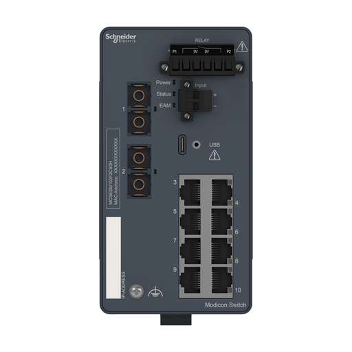 Mayer-DDS-Modicon Managed Switch - 8 ports for copper + 2 ports for fiber optic single-mode - Harsh-2