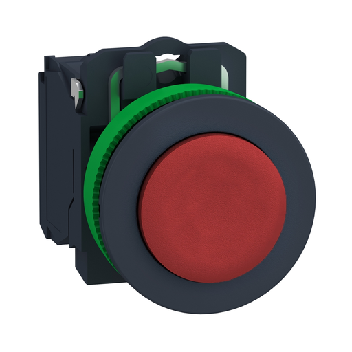 Mayer-DDS-Harmony XB5, Push button flush mounted, plastic, projecting, red, 30mm, spring return, unmarked, 1NC-1