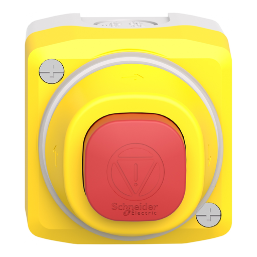 Mayer-DDS-Complete control station, Harmony XALD, XALK, plastic, yellow lid, 1 illuminated emergency stop, white red fixed, turn to release, 1NO 1NC, 24V AC DC-2