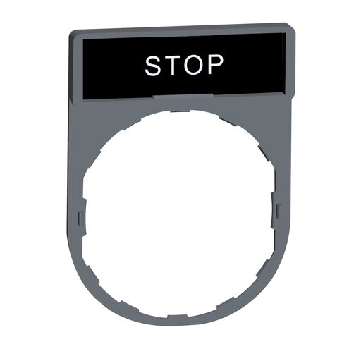 Mayer-DDS-Legend holder, Harmony XB5, 30 x 40mm, grey bezel, 8 x 27mm legend, white marked STOP-1