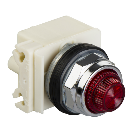 Product image for Square D 9001KT38LRR6 30 mm 120 VAC Red Lens Metal Bezel LED Push to Test Round Pilot Light