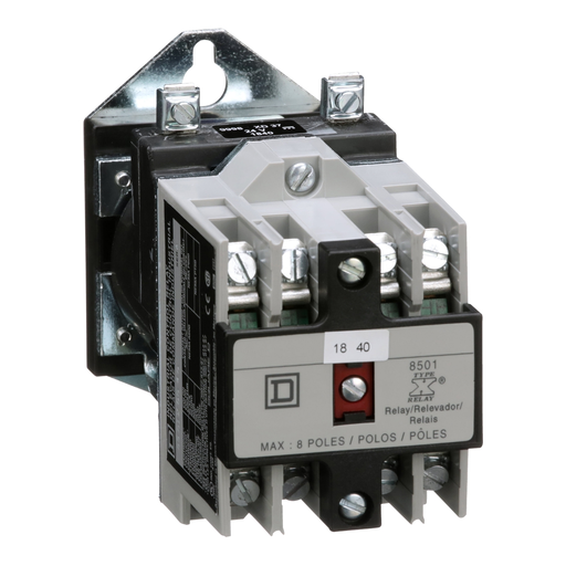 Product image for Square D 8501XDO40V53 24 VDC 10/5 Amp 4-Pole 4NO Panel Mount DC Operated Control Relay
