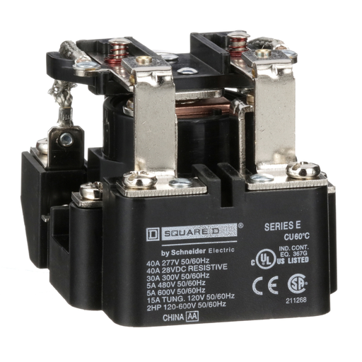 Product image for Square D 8501CO16V04 277 VAC 30 Amp 2-Pole DPDT 2NO 2NC Panel Mount AC Operated Power Relay
