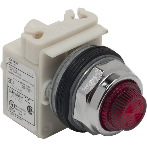 Product image for Square D 9001KP5R31 30 mm 380/480 Volt Red Lens Metal Bezel Standard Round Pilot Light