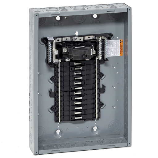 Product image for Square D QO124M125P 125A 120/240V 1phase Convertible Main Breaker Load Center, Plug-On Neutral, 24 Spaces / 34 Circuits, NEMA-1, Gray