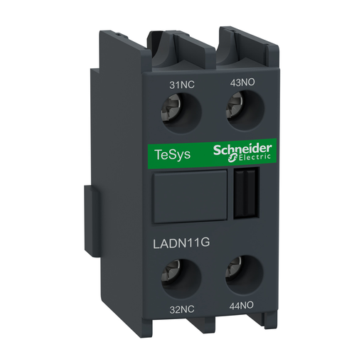 Mayer-DDS-Auxiliary contact block, TeSys Deca, 1NO + 1NC, front mounting, screw clamp terminals, EN 50012-1