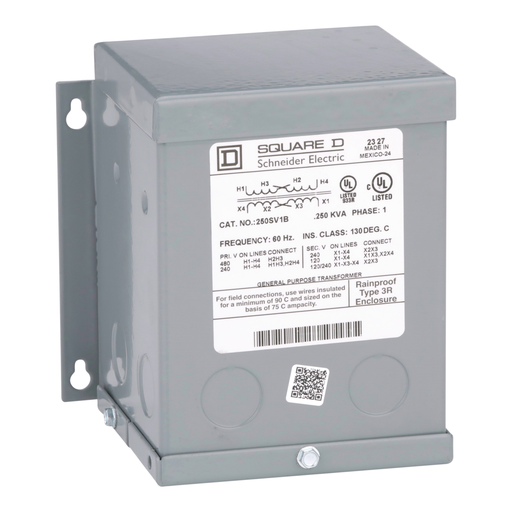 Product image for Square D 250SV1B 240 x 480 VAC Primary 120/240 VAC Secondary 0.25 kVa Dry Type General Purpose Transformer