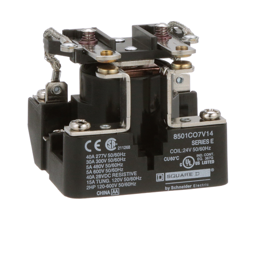 8501CO7V14 - Power Relay, Type C, 2 HP, 30A resistive at 300 VAC, DPST, 2 normally open contacts, 24 VAC coil