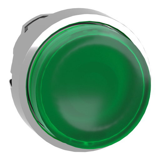 ZB4BW133 - Head for illuminated push button, Harmony XB4, metal, green projecting, 22mm, universal LED, spring return, plain lens